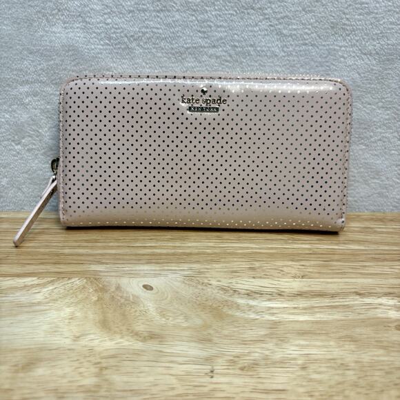Kate Spade Lilac Street Dot Lacey Pink Gold Patent Leather Zip Around Wallet - Picture 1 of 8